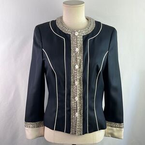 Escada Black Satin Jacket with Beaded Trim
